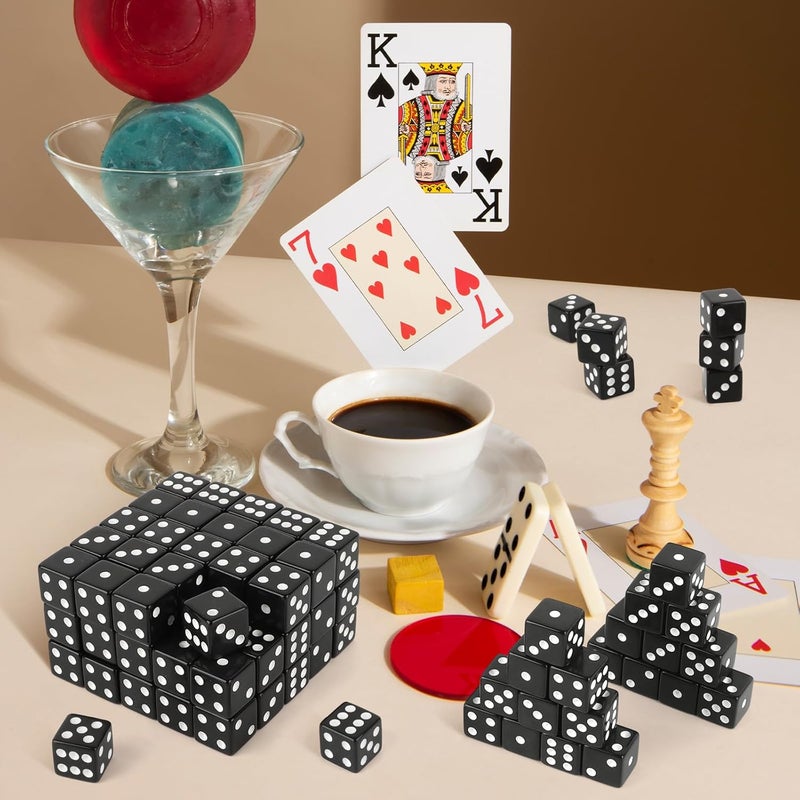 Lemicin 100Pcs Casino Dice Set 16mm Standard Game Dices Bulk Acrylic 6 Sided Dice Set for Board Activities Vegas Theme Games Birthday Party Supply (Black, Square Corner) - Image 3